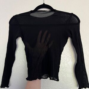 Black Sheer Mesh Long Sleeve Crop Top Y2K Goth Layering Tee